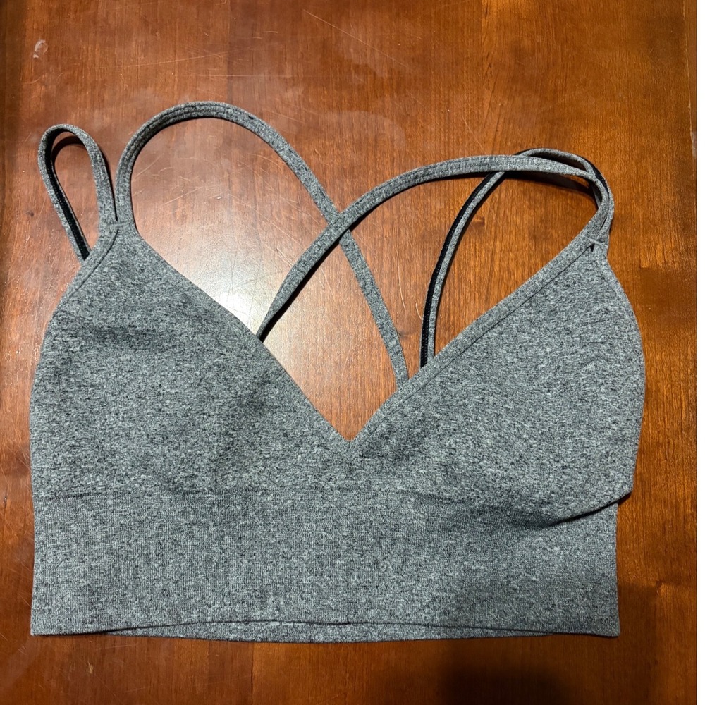 Spiritual Gangster Amor Crop Tank Heather Grey Strappy V-Neck Sports Bra XS/S